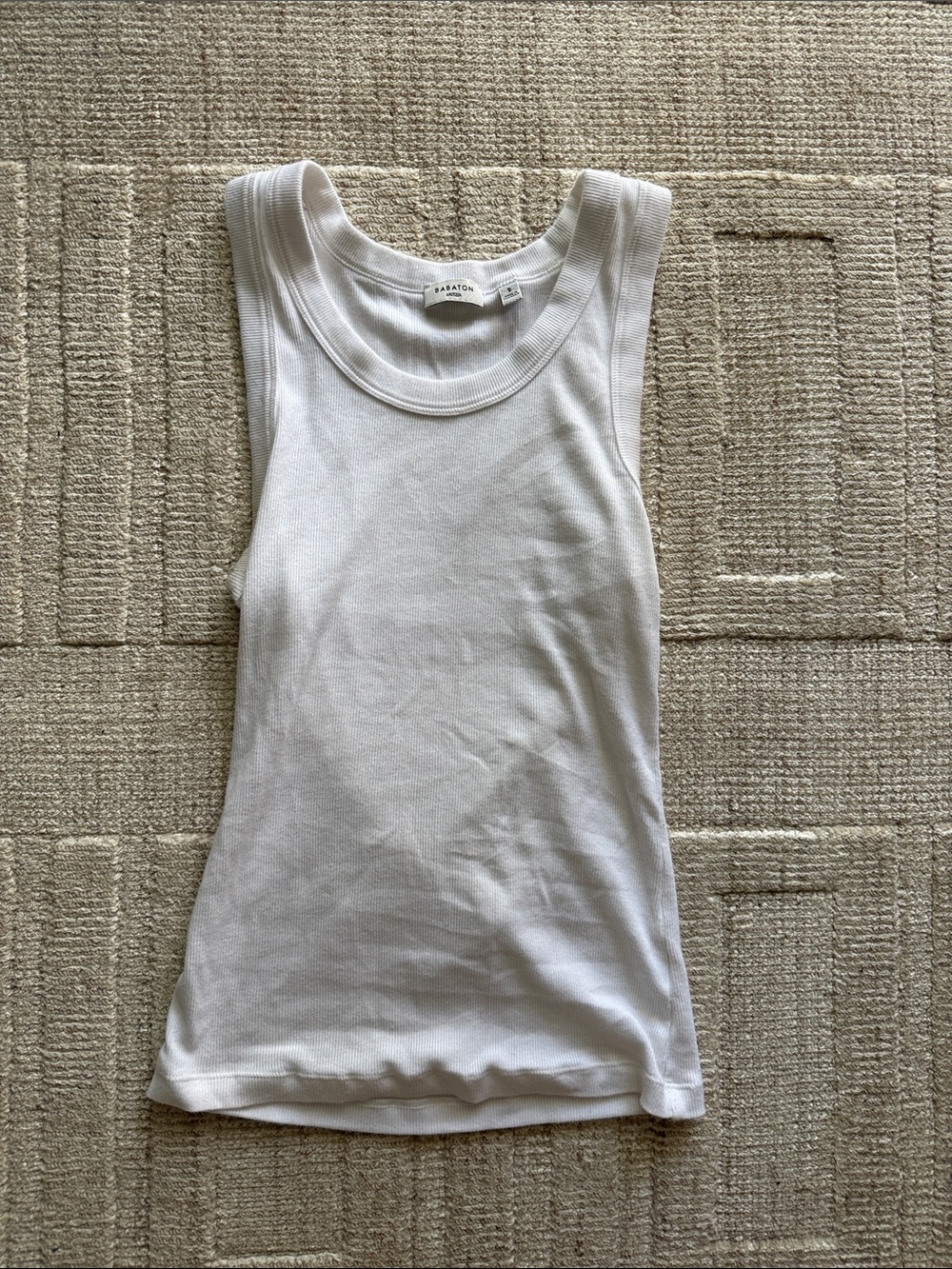 Babaton White Ribbed Scoop Neck Tank